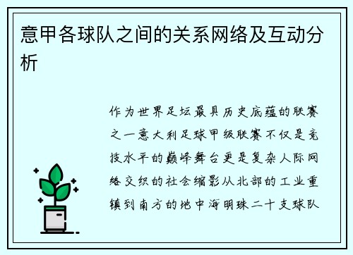 意甲各球队之间的关系网络及互动分析
